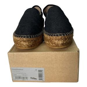 Viscata Castell Black Linen Espadrille Platform Flats